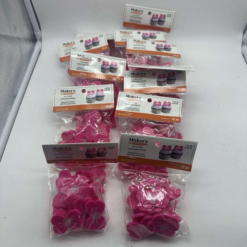 LOT of 12 Makery Halloween Cupcake Rings Spiders 144 total PINK NEW